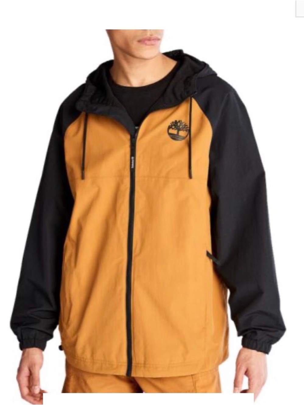 Timberland Men's Two-Tone Hooded Windbreaker Jacket - Black & Tan